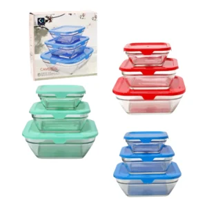 Set 3 Bowls de Vidrio con Tapa Plástica